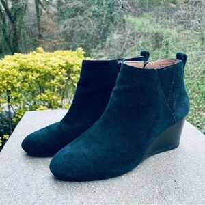 VIONIC | Paloma Black Suede Wedge Boots Bootie Leather Weatherproof 8.5 6.5 40